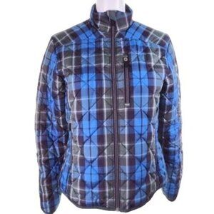 Lands End Womens Puffer Coat  XS P Insulated Primaloft Quilted Blue Green Plaid